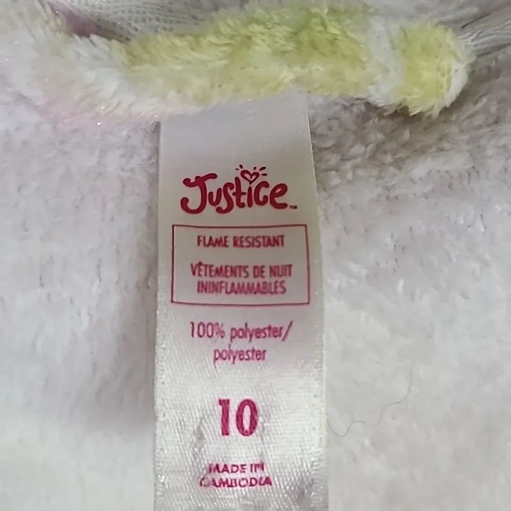 Justice Girls 10 Plush Faux Fur Hooded Robe Sparkle Rainbow Fleece Soft Bathrobe